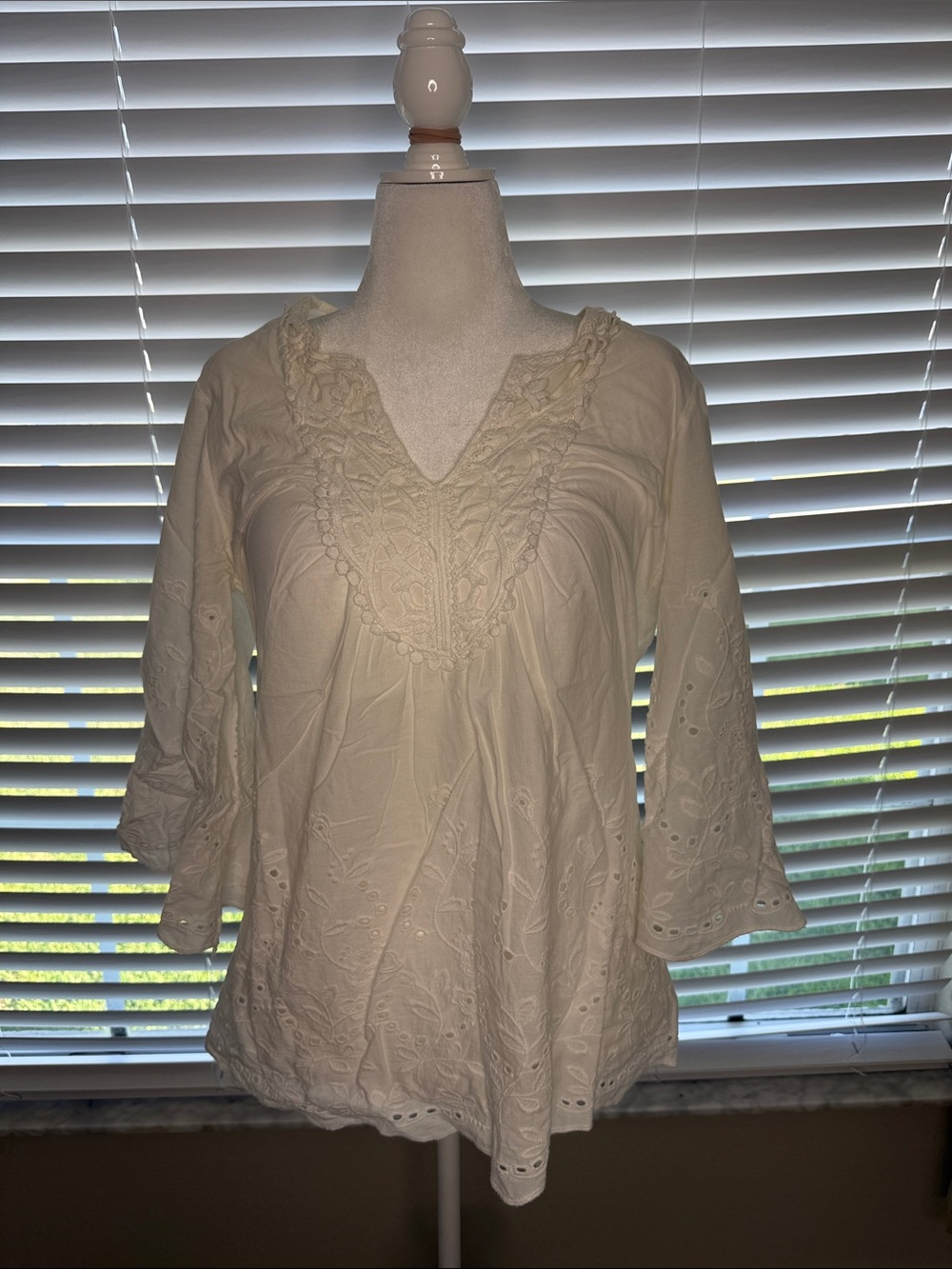 Boho Eyelet V-Neck Peasant Top